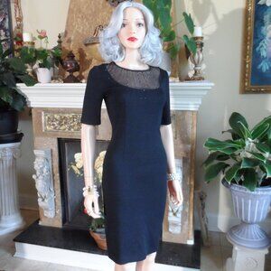 St John Black Lurex Knit Dress w/Sheer Jewel Embellished Neckline/Light Size 2